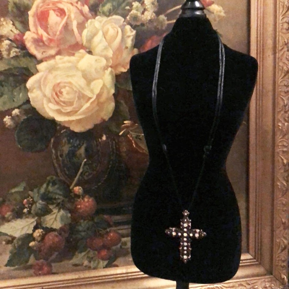 “Iridescent Gem Cross” Sliding-Knot Necklace